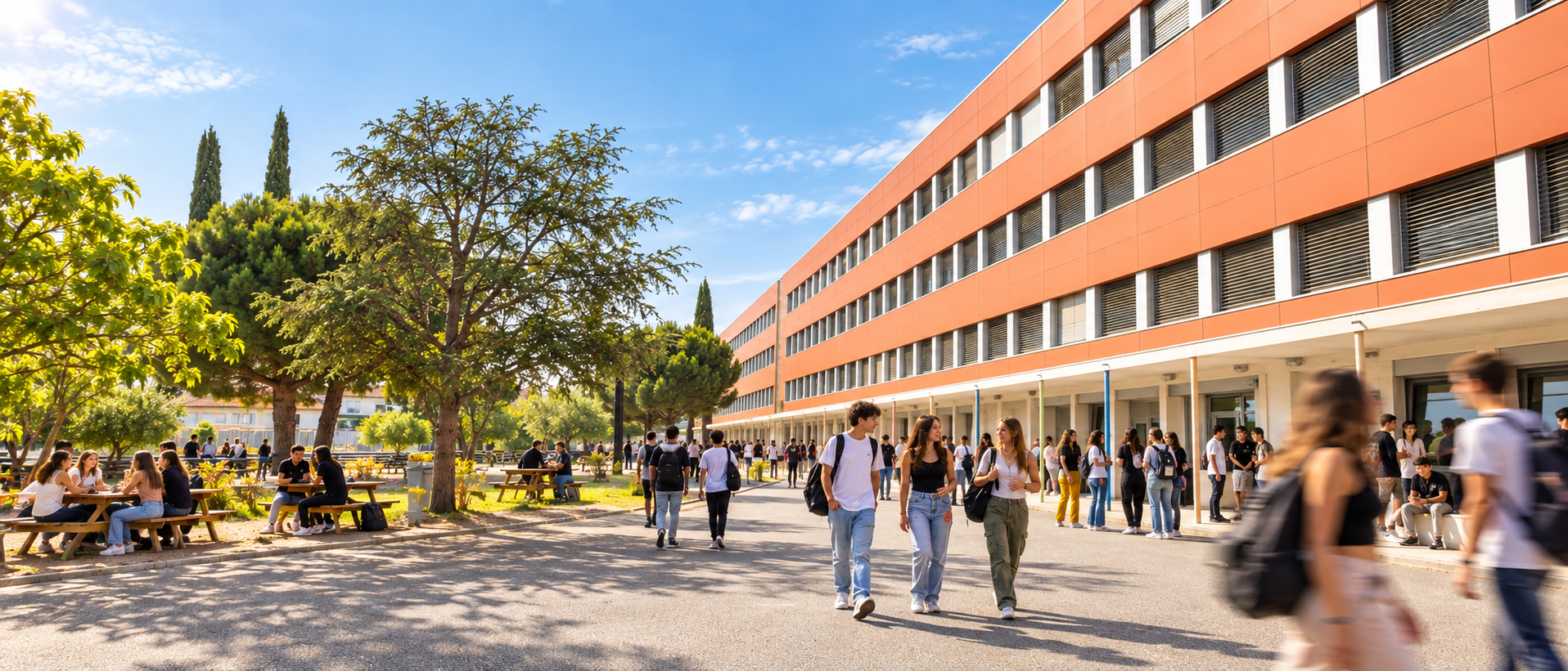 Cour du lycée Antoine de Saint-Exupéry animée par les élèves et étudiants