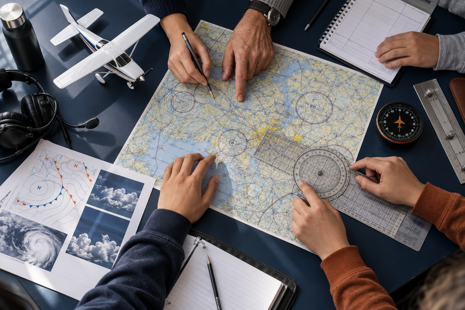 Travail de navigation sur une carte aéronautique