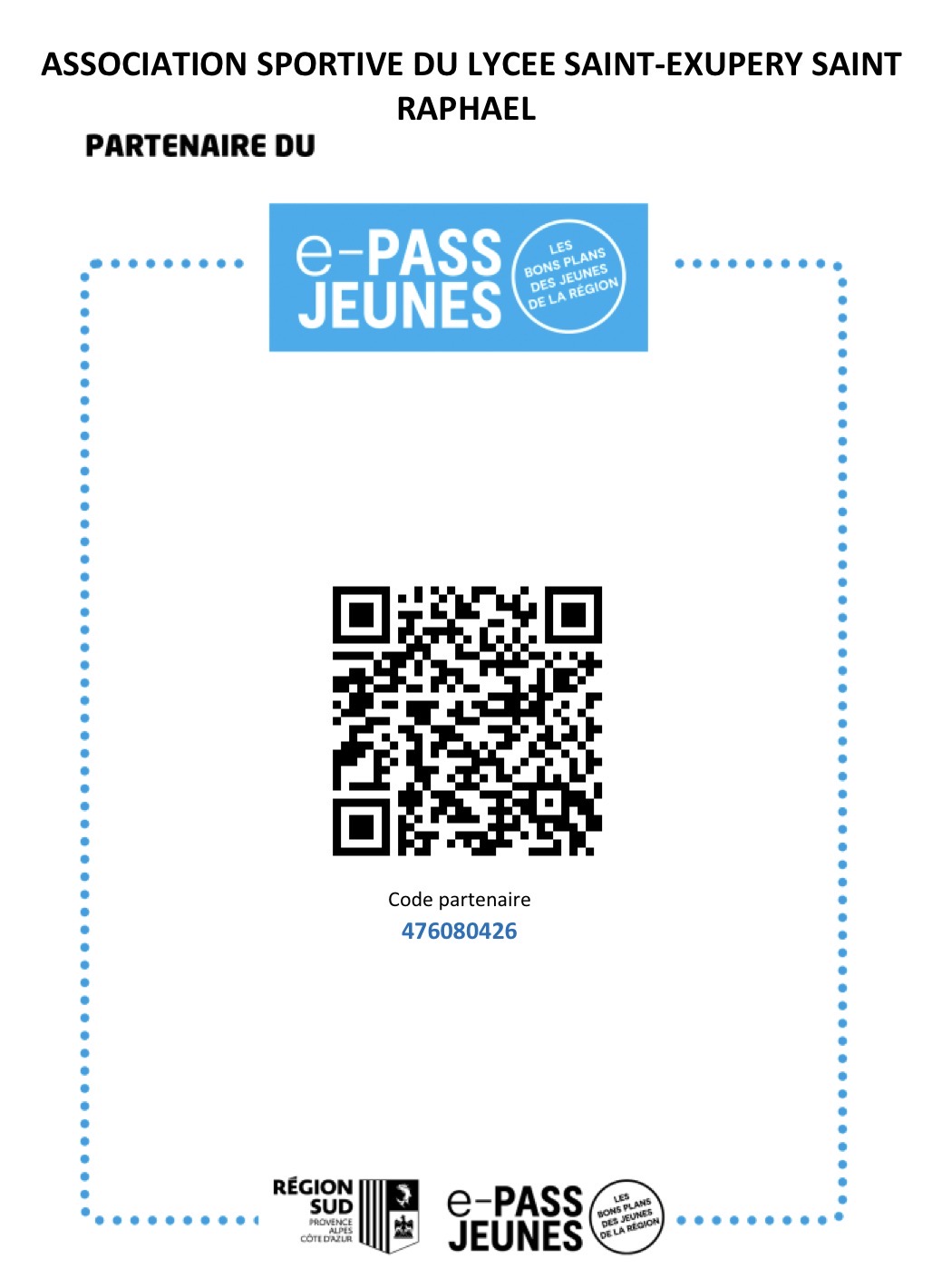 QR code e-PASS Jeunes de l’Association sportive du lycée Saint-Exupéry